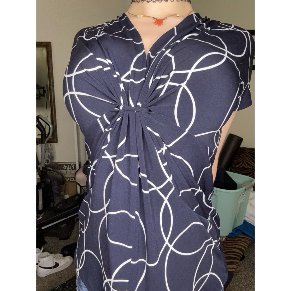 Chaus Blue Tie Front Polo Blouse